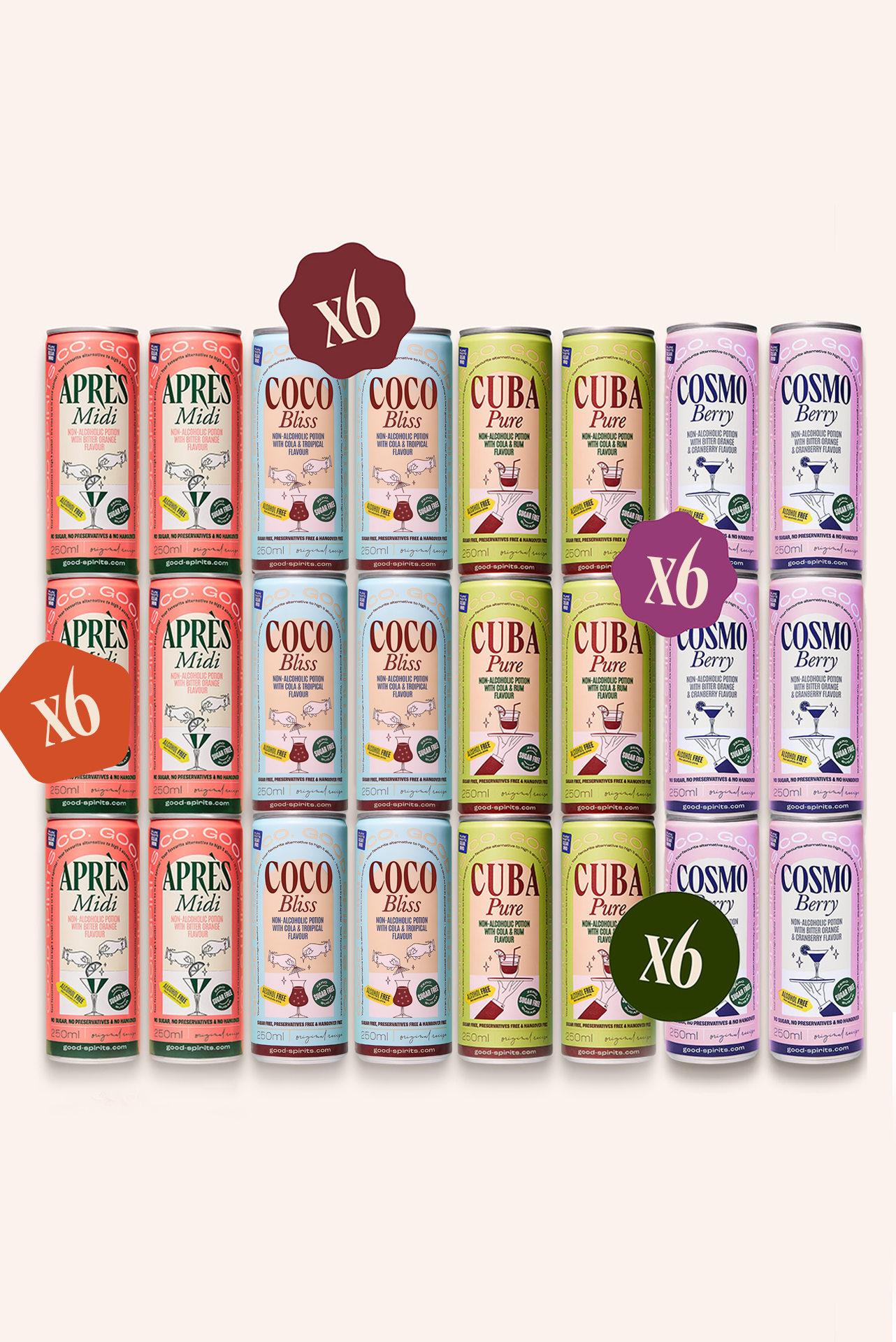 6x Après, 6x Cosmo, 6x Cuba, 6x Coco